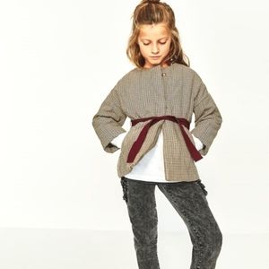 ZARA Girls Quilted Houndstooth PrintJacket with Belt Size 13-14 NWT